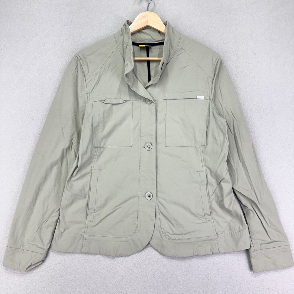 Eddie Bauer Travex Jacket Womens 14 Khaki Utility Safari Lightweight Performance